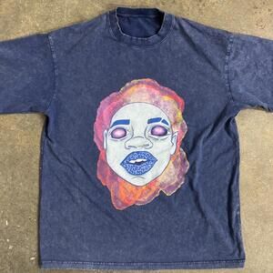 Psychedelic Art T-Shirt Men’s Medium Unbranded Faded Blue Crewneck